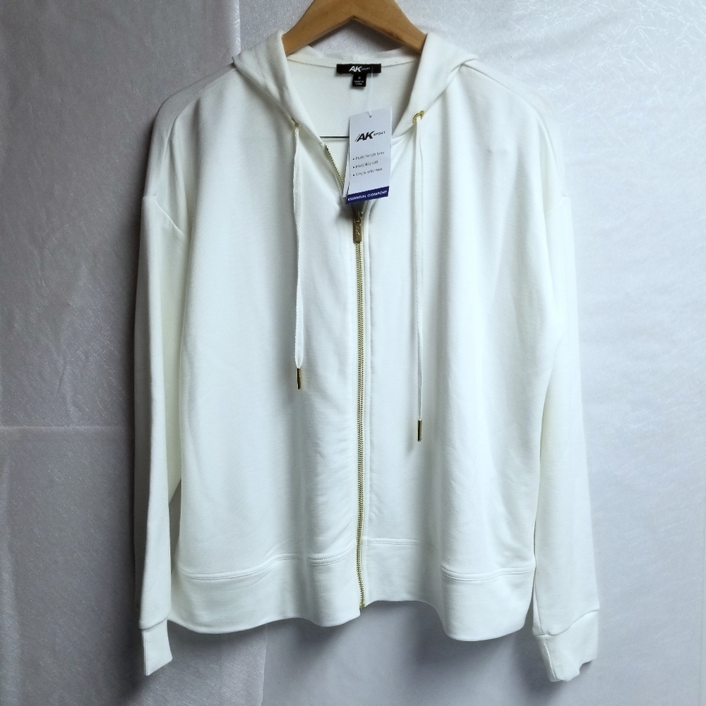 AK Anne Klein Sport White Zip Up Hoodie S